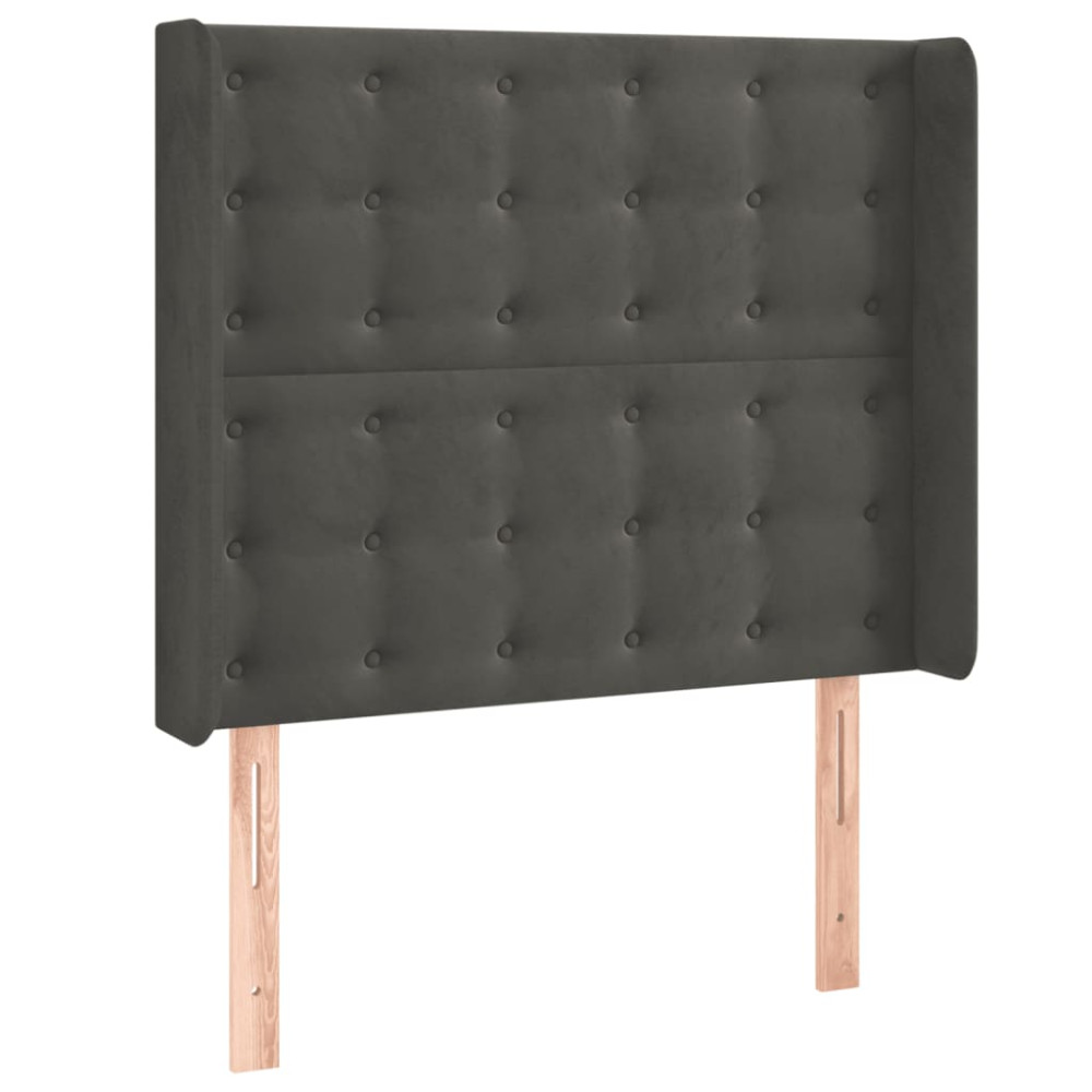 Produktbild för Sänggavel LED mörkgrå 103x16x118/128 cm sammet