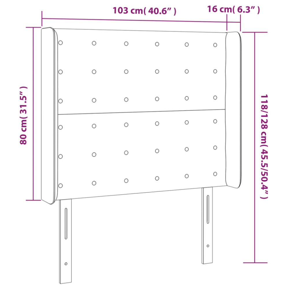 Produktbild för Sänggavel LED mörkgrå 103x16x118/128 cm sammet