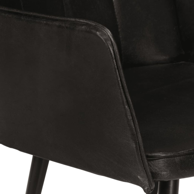 Produktbild för Öronlappsfåtölj med fotpall svart äkta läder