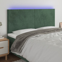 Produktbild för Sänggavel LED mörkgrön 200x5x118/128 cm sammet