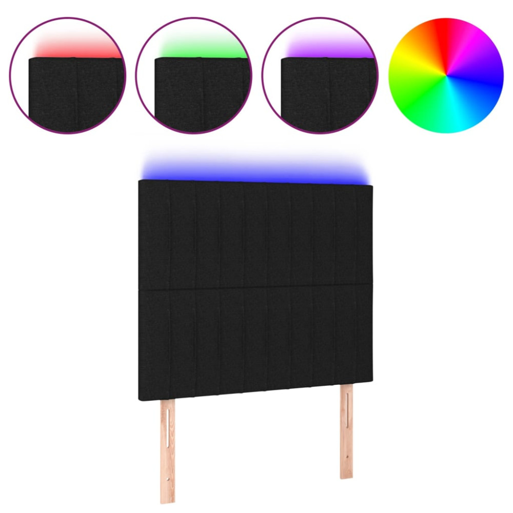 Produktbild för Sänggavel LED svart 100x5x118/128 cm tyg