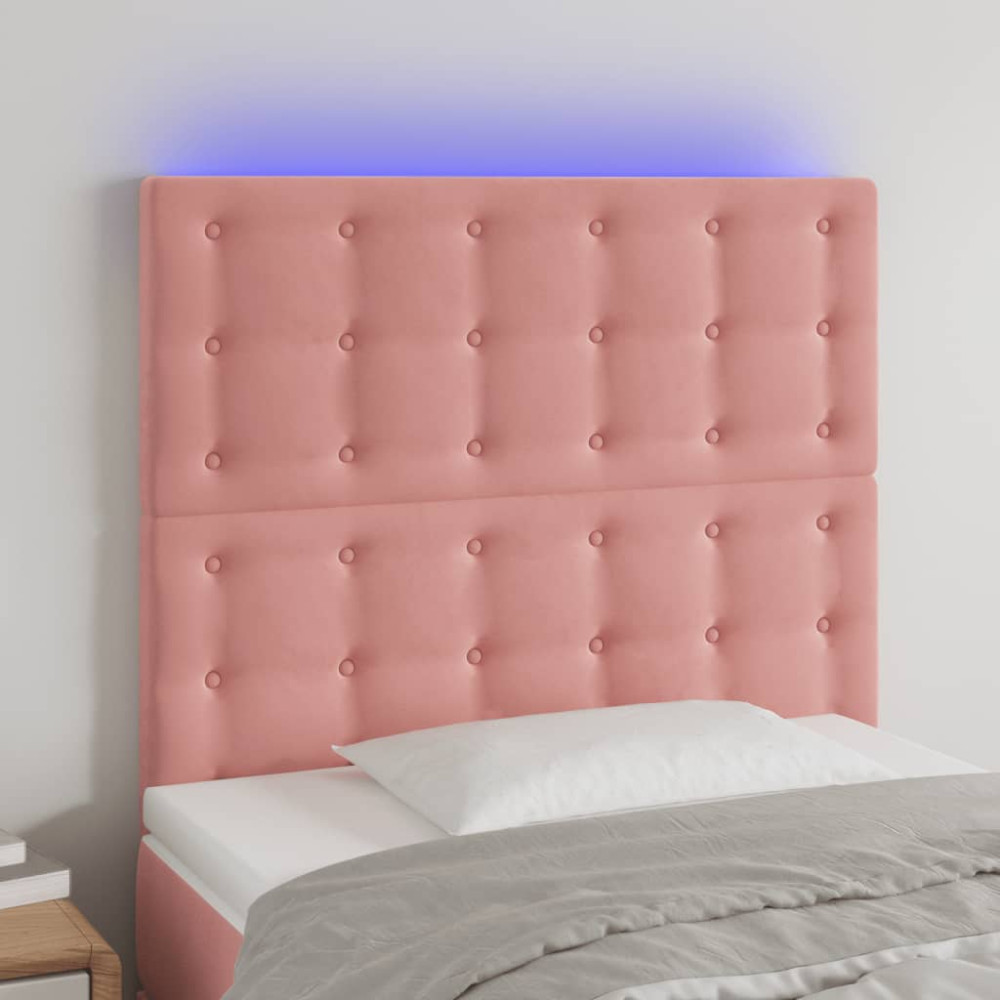 Produktbild för Sänggavel LED rosa 100x5x118/128 cm tyg