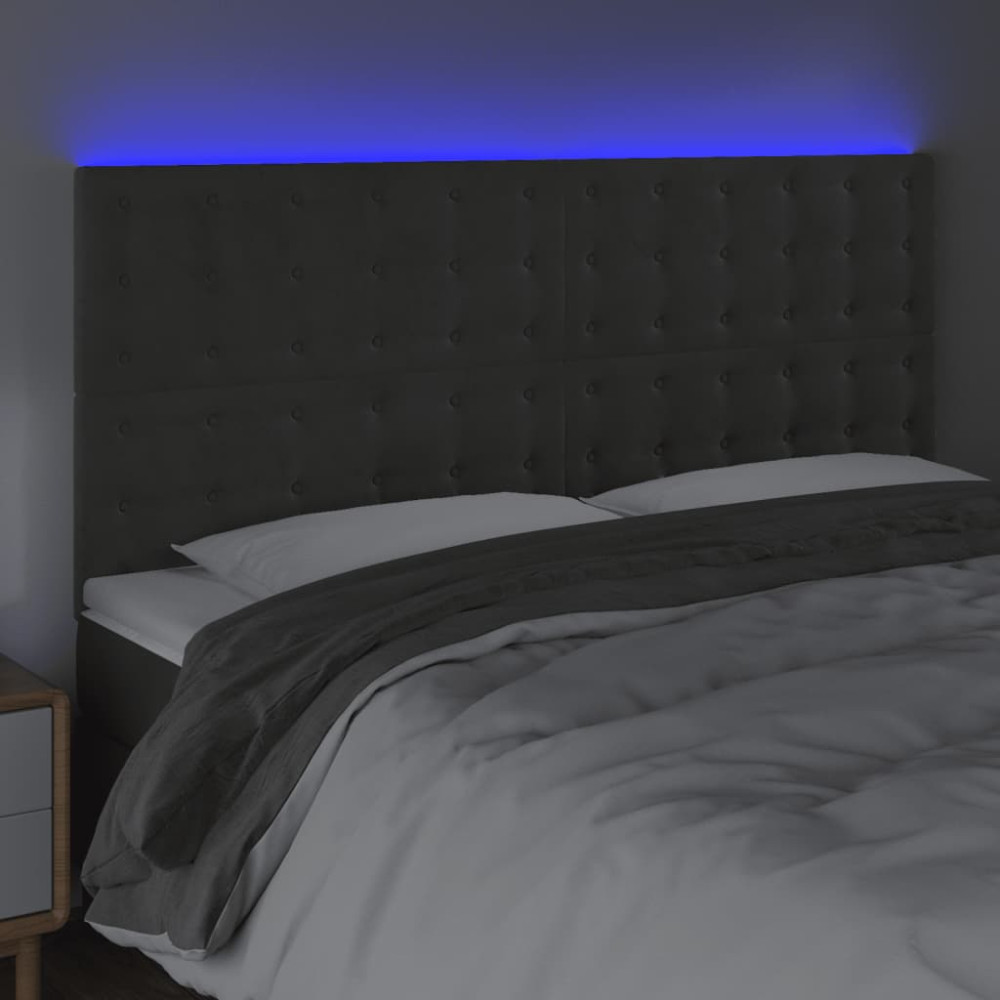 Produktbild för Sänggavel LED mörkgrå 200x5x118/128 cm sammet