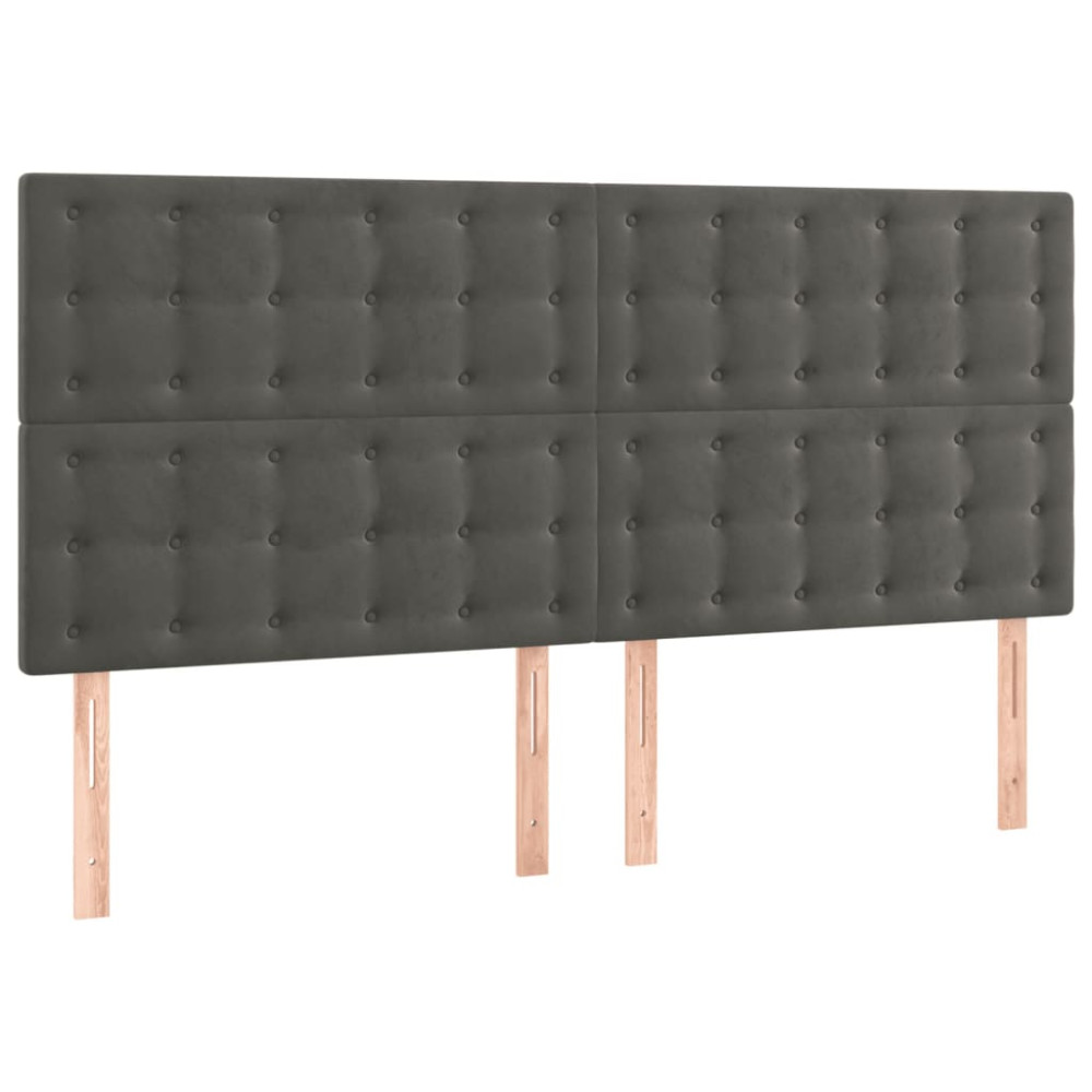 Produktbild för Sänggavel LED mörkgrå 200x5x118/128 cm sammet