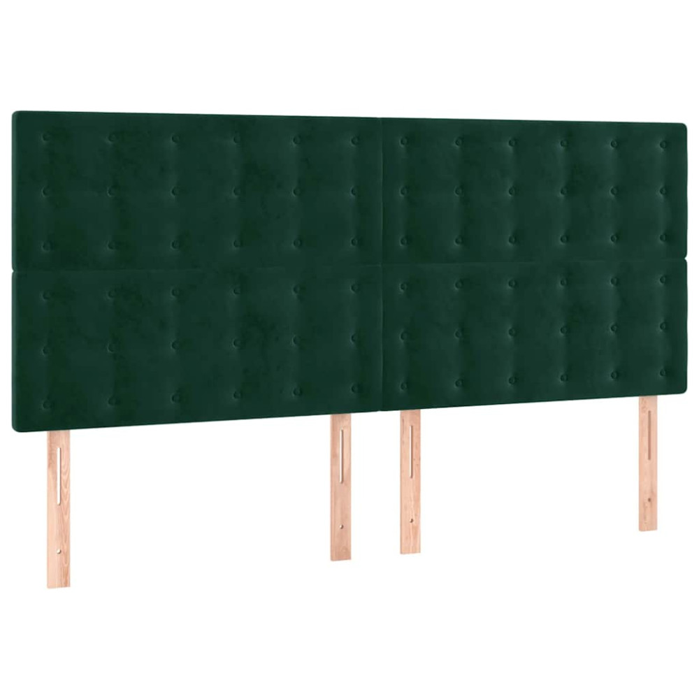 Produktbild för Sänggavel LED mörkgrön 200x5x118/128 cm sammet