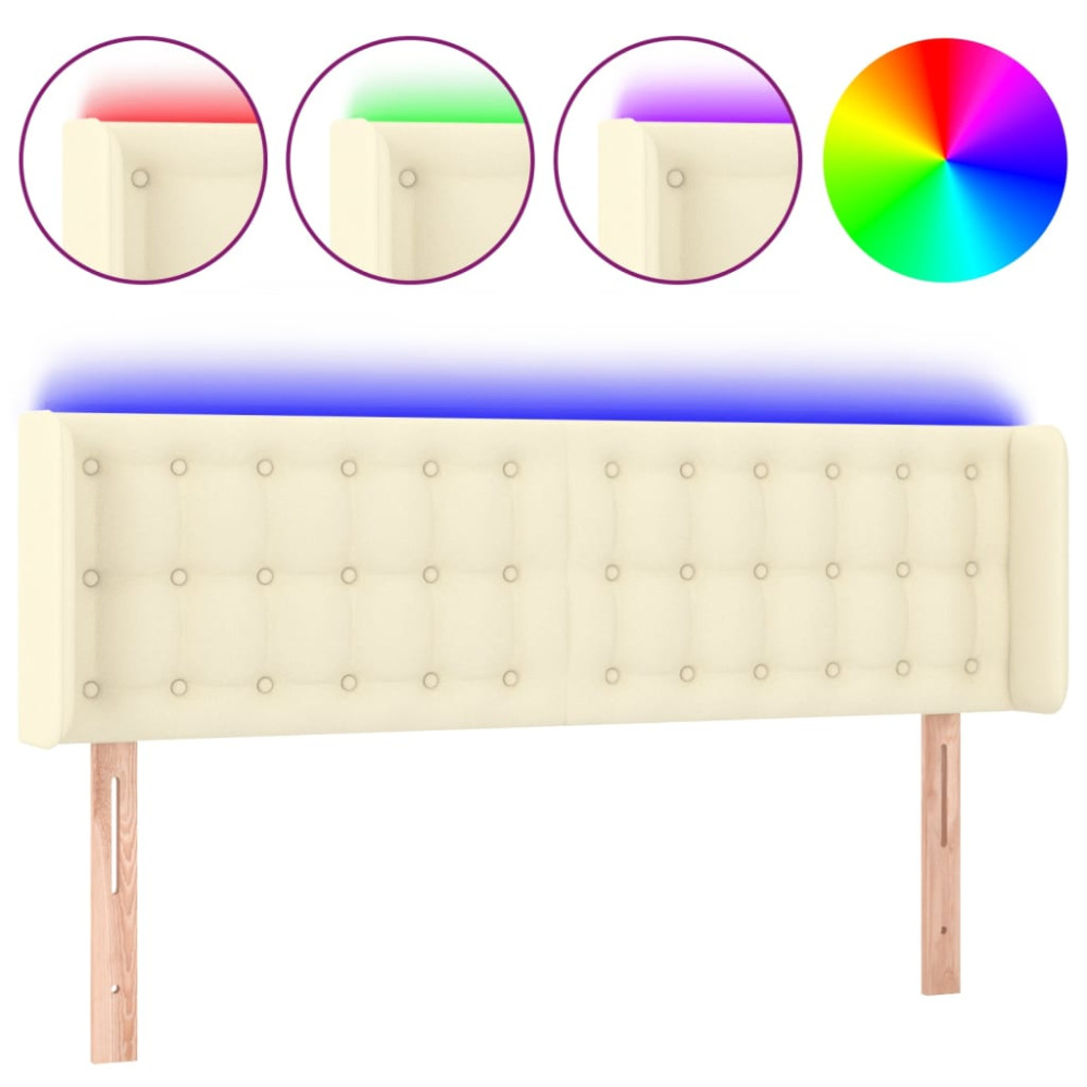 Produktbild för Sänggavel LED gräddvit 147x16x78/88 cm konstläder