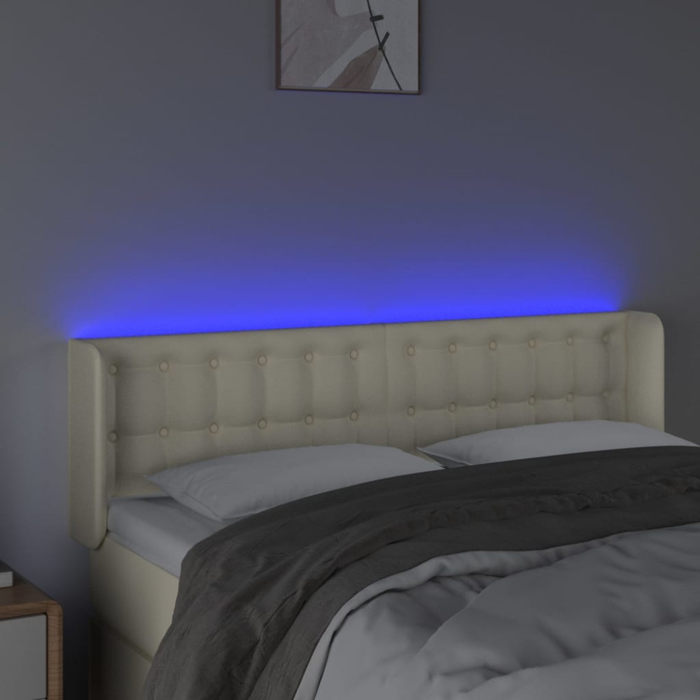 Produktbild för Sänggavel LED gräddvit 147x16x78/88 cm konstläder