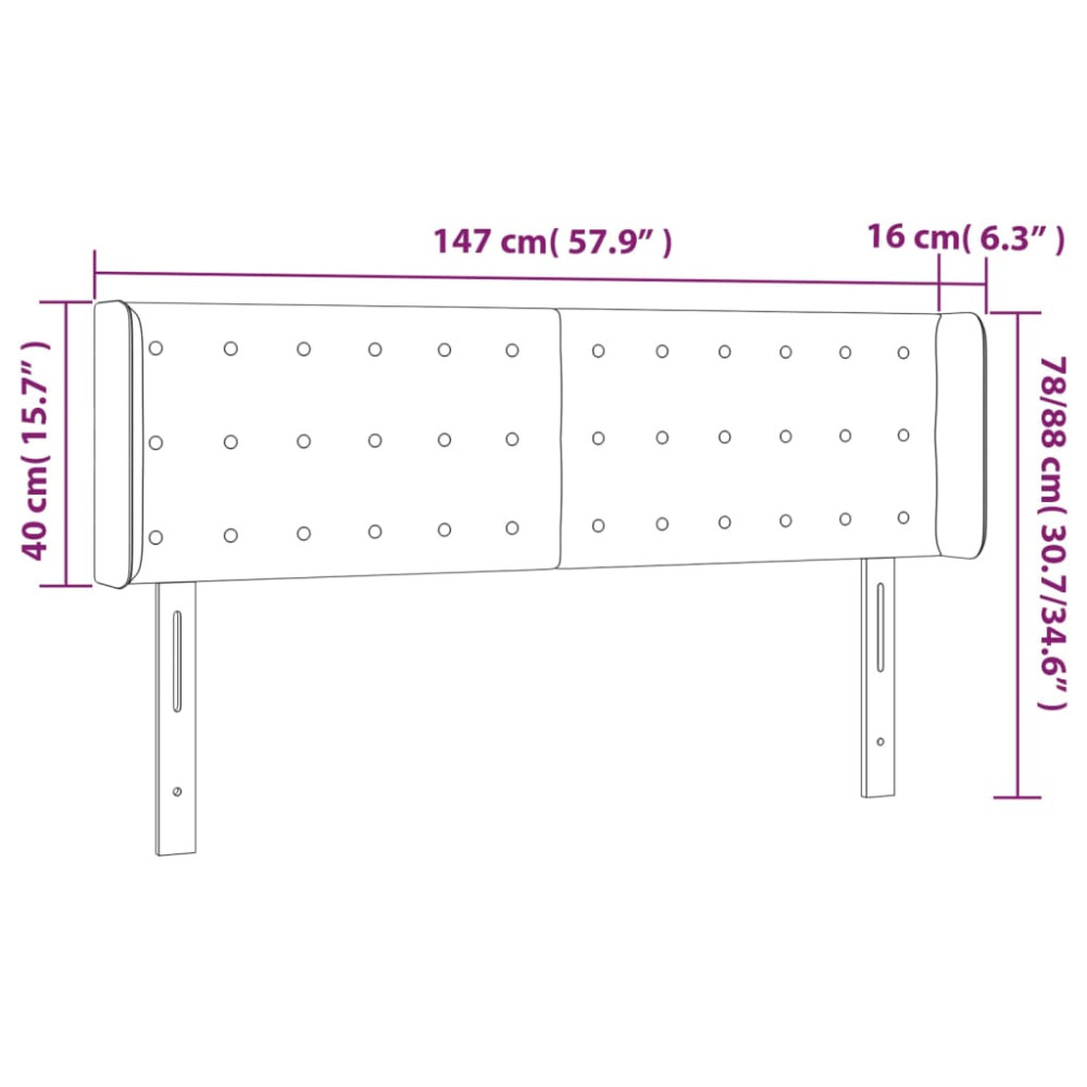 Produktbild för Sänggavel LED gräddvit 147x16x78/88 cm konstläder