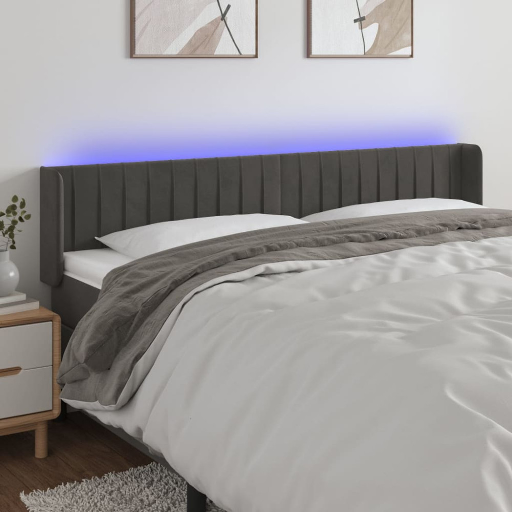 Produktbild för Sänggavel LED mörkgrå 183x16x78/88 cm sammet