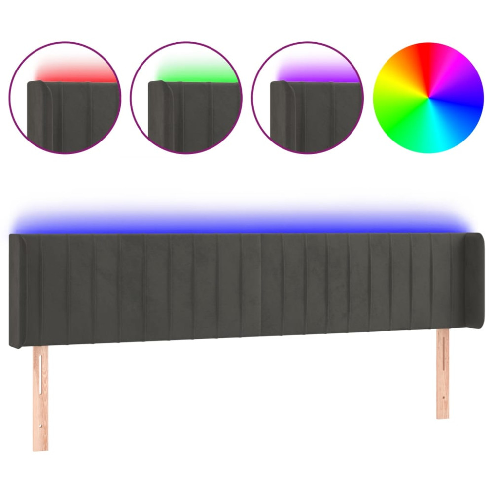 Produktbild för Sänggavel LED mörkgrå 183x16x78/88 cm sammet