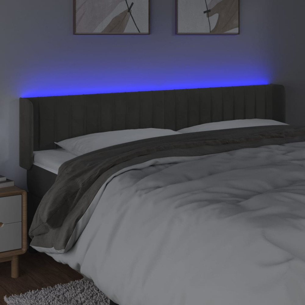 Produktbild för Sänggavel LED mörkgrå 183x16x78/88 cm sammet