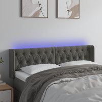 Produktbild för Sänggavel LED mörkgrå 163x16x78/88 cm sammet