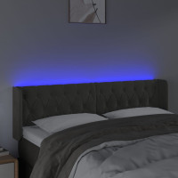 Produktbild för Sänggavel LED mörkgrå 163x16x78/88 cm sammet