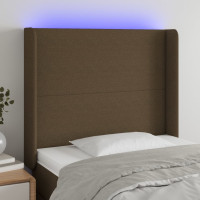 Produktbild för Sänggavel LED mörkbrun 103x16x118/128 cm tyg