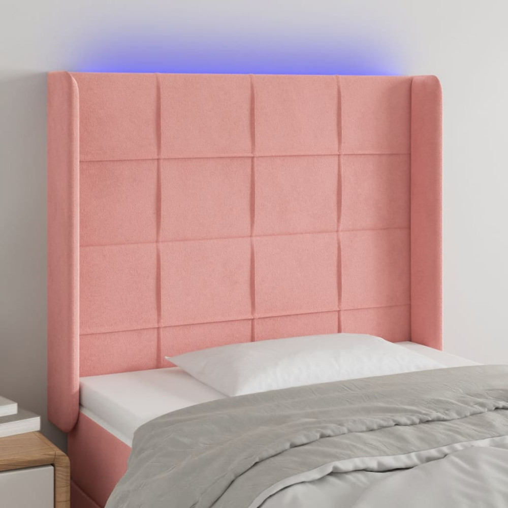 Produktbild för Sänggavel LED rosa 93x16x118/128 cm sammet