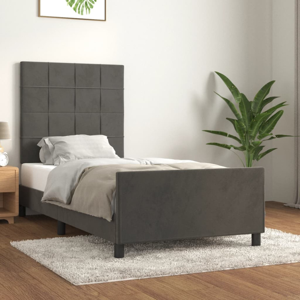 Produktbild för Sängram utan madrass mörkgrå 90x190 cm sammet