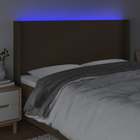 Produktbild för Sänggavel LED mörkbrun 183x16x118/128 cm tyg