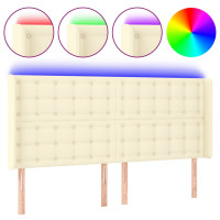 Produktbild för Sänggavel LED gräddvit 147x16x118/128 cm konstläder