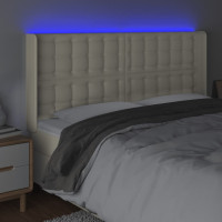 Produktbild för Sänggavel LED gräddvit 147x16x118/128 cm konstläder