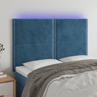 Produktbild för Sänggavel LED mörkblå 144x5x118/128 cm sammet