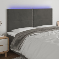 Produktbild för Sänggavel LED mörkgrå 160x5x118/128 cm sammet