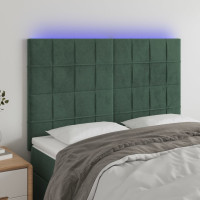 Produktbild för Sänggavel LED mörkgrön 144x5x118/128 cm sammet