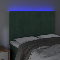 Produktbild för Sänggavel LED mörkgrön 144x5x118/128 cm sammet