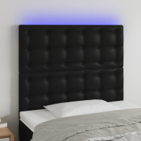 Produktbild för Sänggavel LED svart 90x5x118/128 cm konstläder