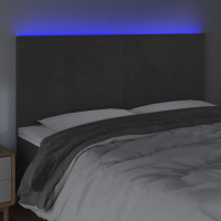 Produktbild för Sänggavel LED mörkgrå 160x5x118/128 cm sammet