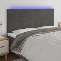 Produktbild för Sänggavel LED mörkgrå 200x5x118/128 cm sammet