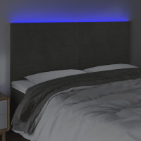 Produktbild för Sänggavel LED mörkgrå 200x5x118/128 cm sammet