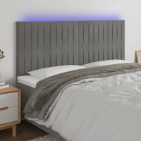 Produktbild för Sänggavel LED ljusgrå 160x5x118/128 cm sammet