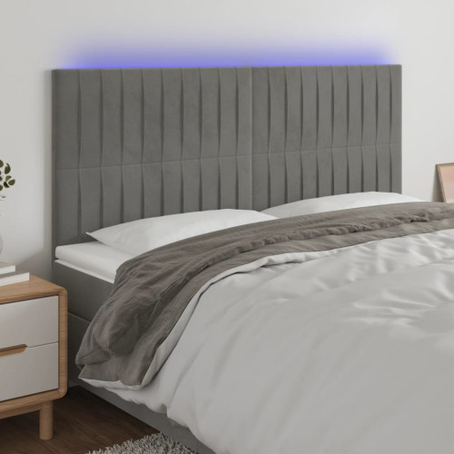 vidaXL Sänggavel LED ljusgrå 160x5x118/128 cm sammet