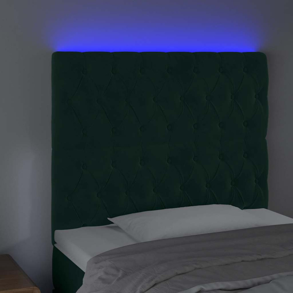 Produktbild för Sänggavel LED mörkgrön 90x7x118/128 cm sammet