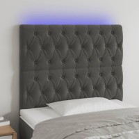 Produktbild för Sänggavel LED mörkgrå 100x7x118/128 cm sammet