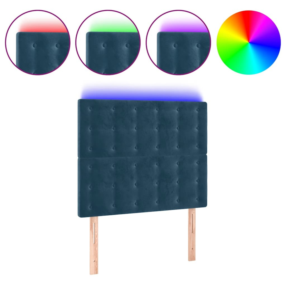 Produktbild för Sänggavel LED mörkblå 90x5x118/128 cm sammet