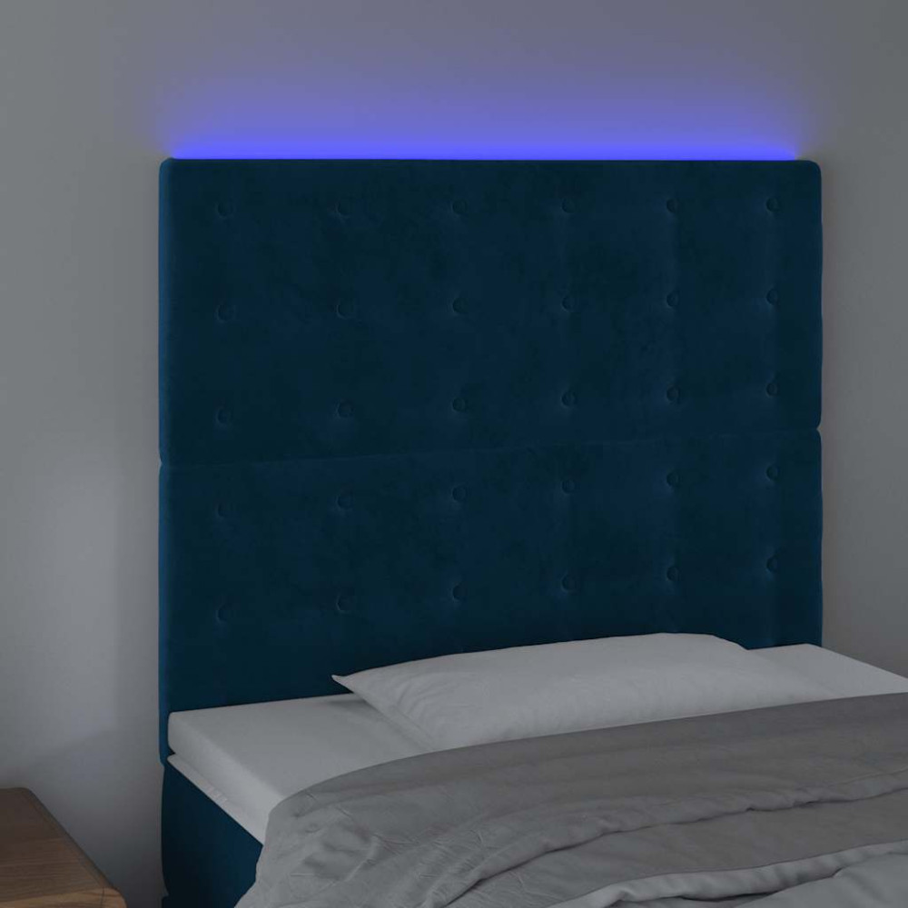 Produktbild för Sänggavel LED mörkblå 90x5x118/128 cm sammet