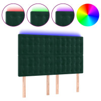 Produktbild för Sänggavel LED mörkgrön 144x5x118/128 cm sammet