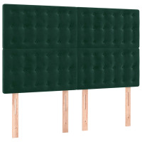 Produktbild för Sänggavel LED mörkgrön 144x5x118/128 cm sammet