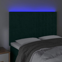 Produktbild för Sänggavel LED mörkgrön 144x5x118/128 cm sammet