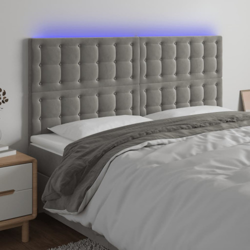 vidaXL Sänggavel LED ljusgrå 160x5x118/128 cm sammet
