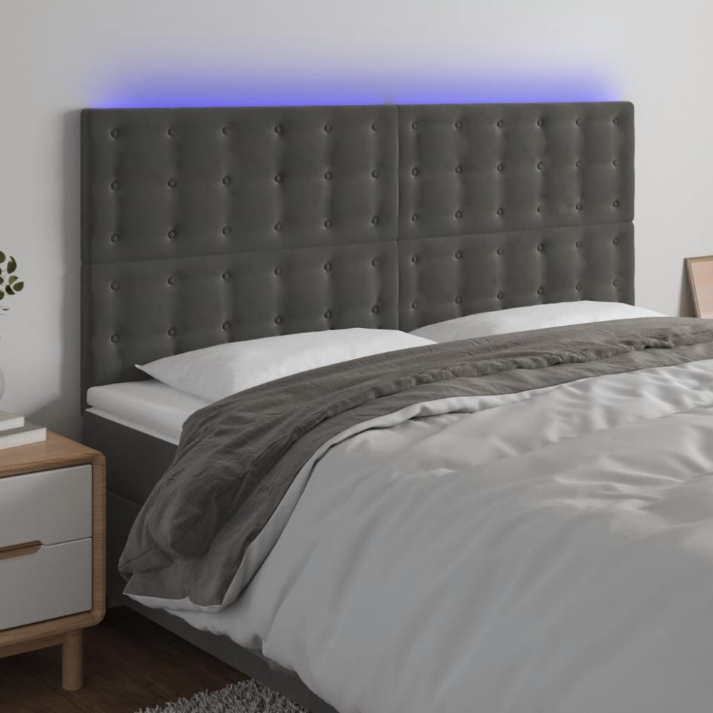 Produktbild för Sänggavel LED mörkgrå 160x5x118/128 cm sammet