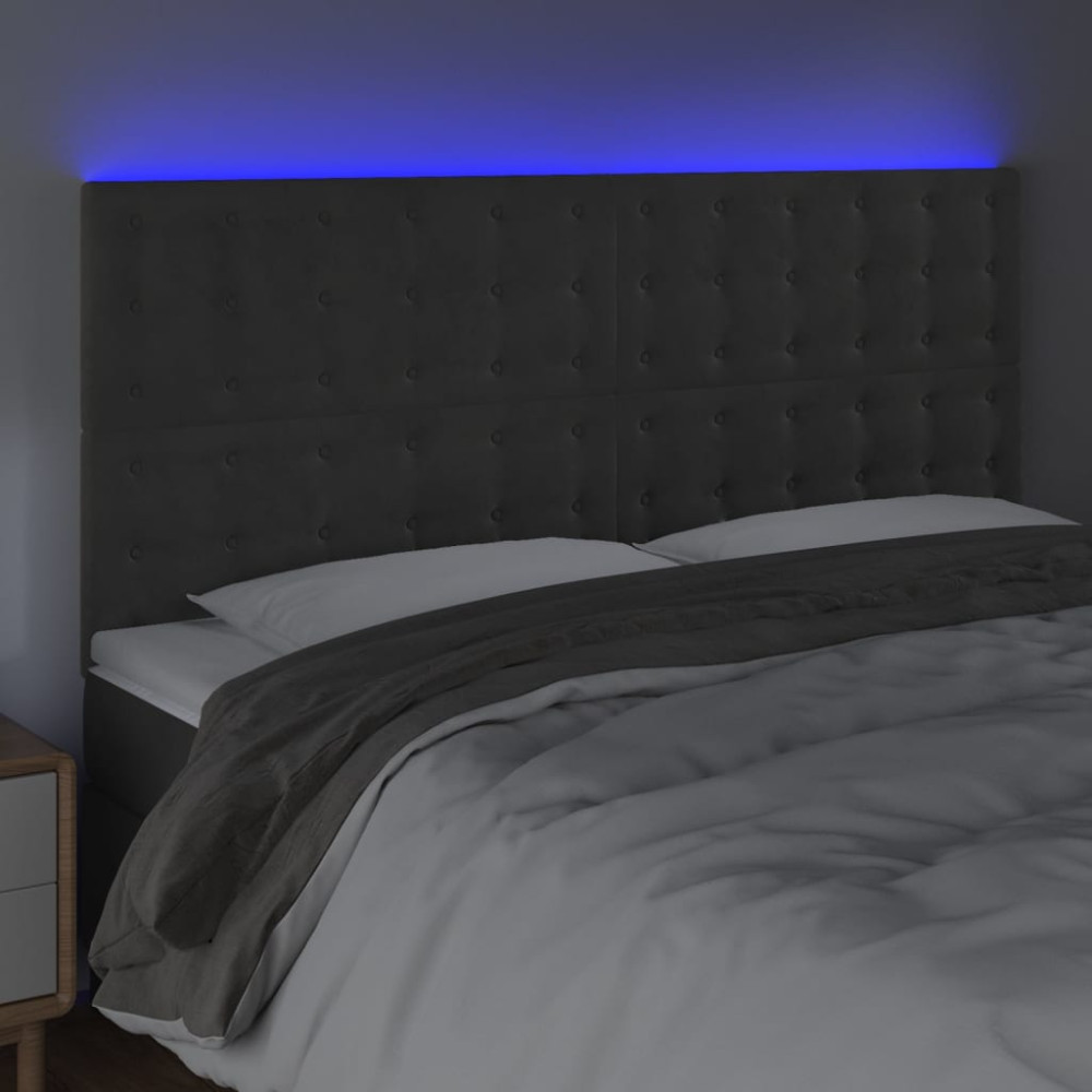 Produktbild för Sänggavel LED mörkgrå 160x5x118/128 cm sammet