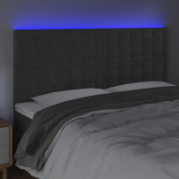 Produktbild för Sänggavel LED mörkgrå 160x5x118/128 cm sammet