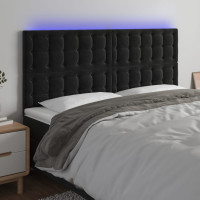 Produktbild för Sänggavel LED svart 180x5x118/128 cm sammet