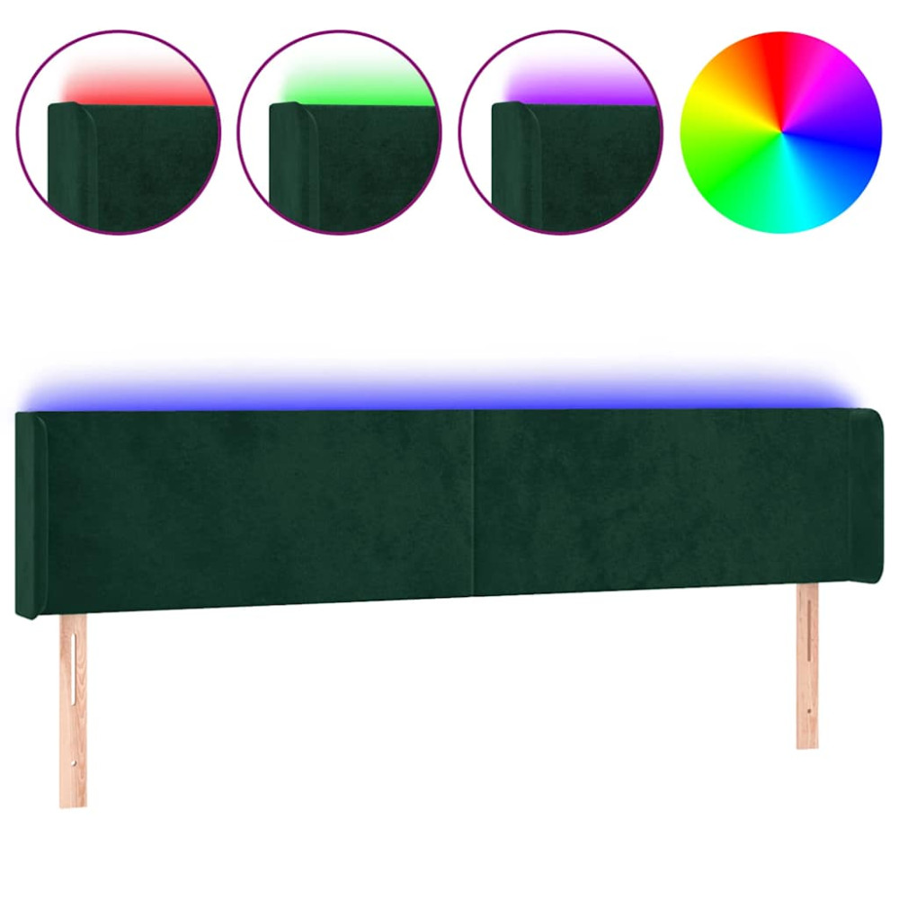 Produktbild för Sänggavel LED mörkgrön 183x16x78/88 cm sammet