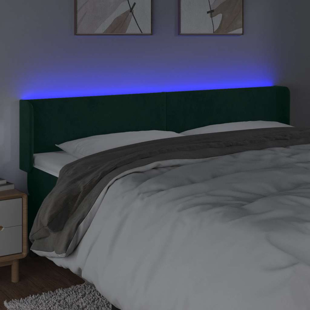 Produktbild för Sänggavel LED mörkgrön 183x16x78/88 cm sammet