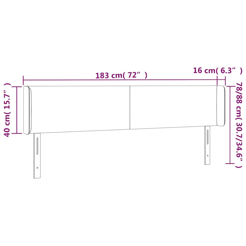 Produktbild för Sänggavel LED mörkgrön 183x16x78/88 cm sammet
