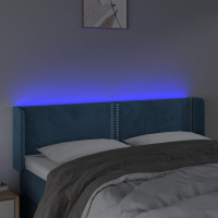 Produktbild för Sänggavel LED mörkblå 147x16x78/88 cm sammet