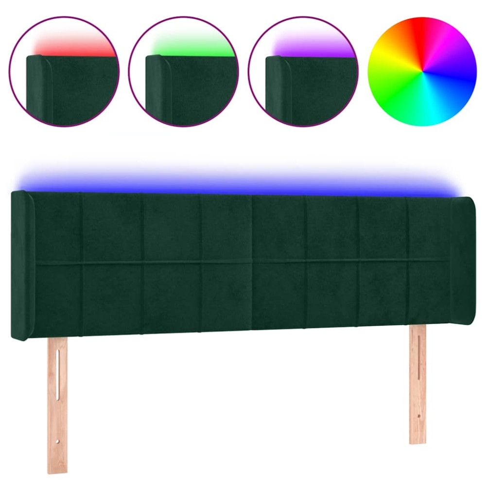 Produktbild för Sänggavel LED mörkgrön 147x16x78/88 cm sammet